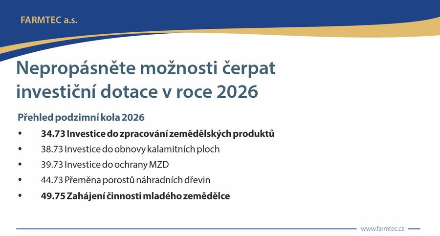 Investiční dotace v roce 2026